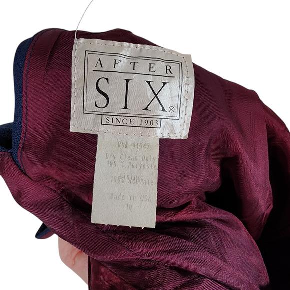 Vtg After Six Gown Womens 10 Maxi Dress Navy Blue A Line Prom Wedding Formal USA - Picture 3 of 12